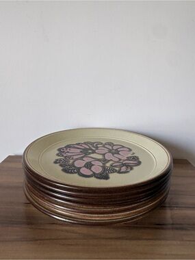 Kiln Craft Stoneware 6 dinner Plates 6 side plates with Pink Floral Center